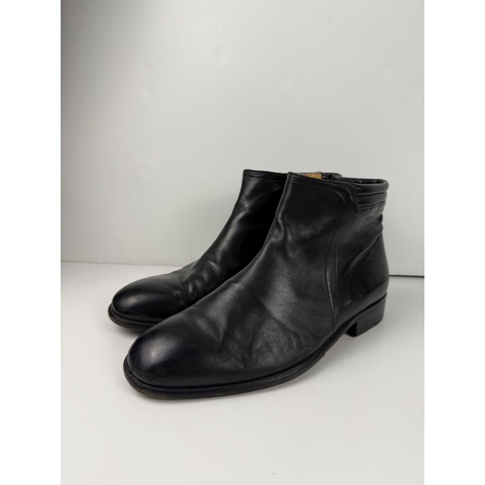 Peter Huber Mens Black Leather Side Zip Ankle Boots Made in Italy Size 43.5
